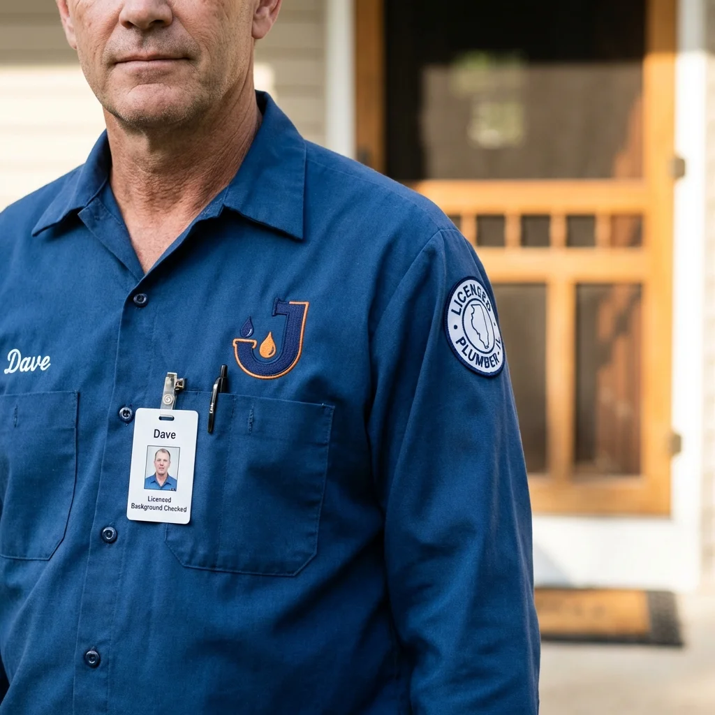 Licensed plumber showing ID badge in Shippensburg, PA