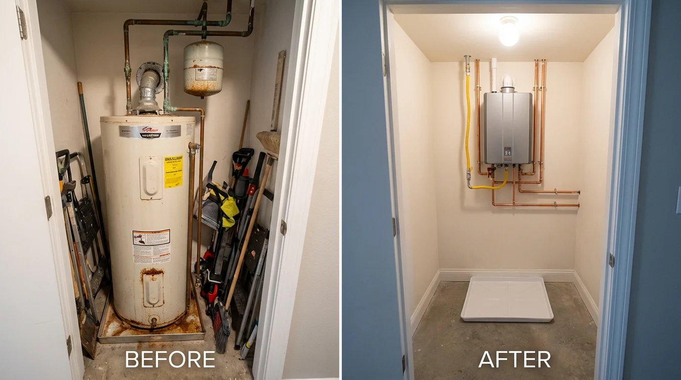 Tank water heater versus wall-mounted tankless unit comparison for Shippensburg, PA homeowners