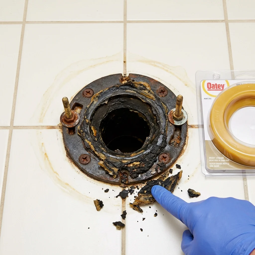 Failed wax ring showing water seepage at the base of a toilet in a Shippensburg, PA home