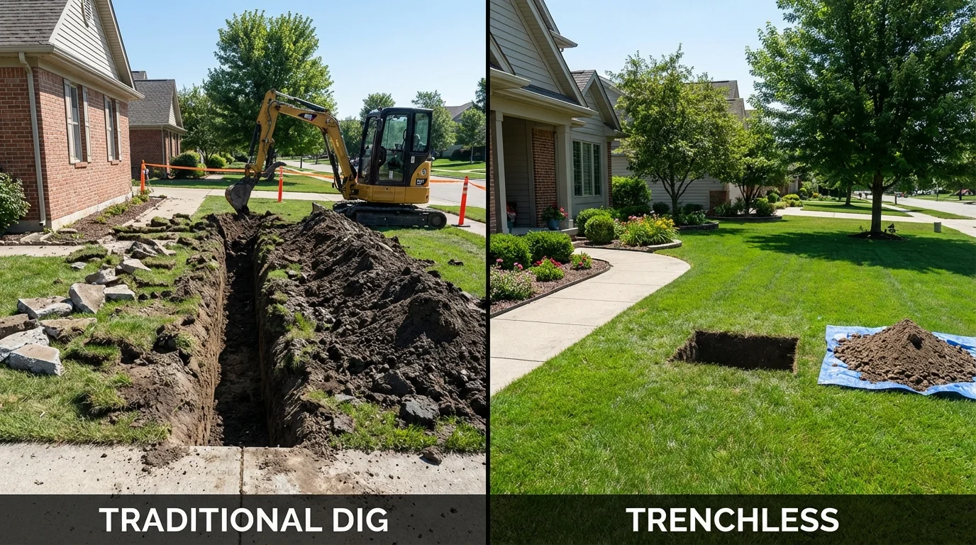 Trenchless sewer repair with minimal yard damage versus traditional excavation in Shippensburg, PA